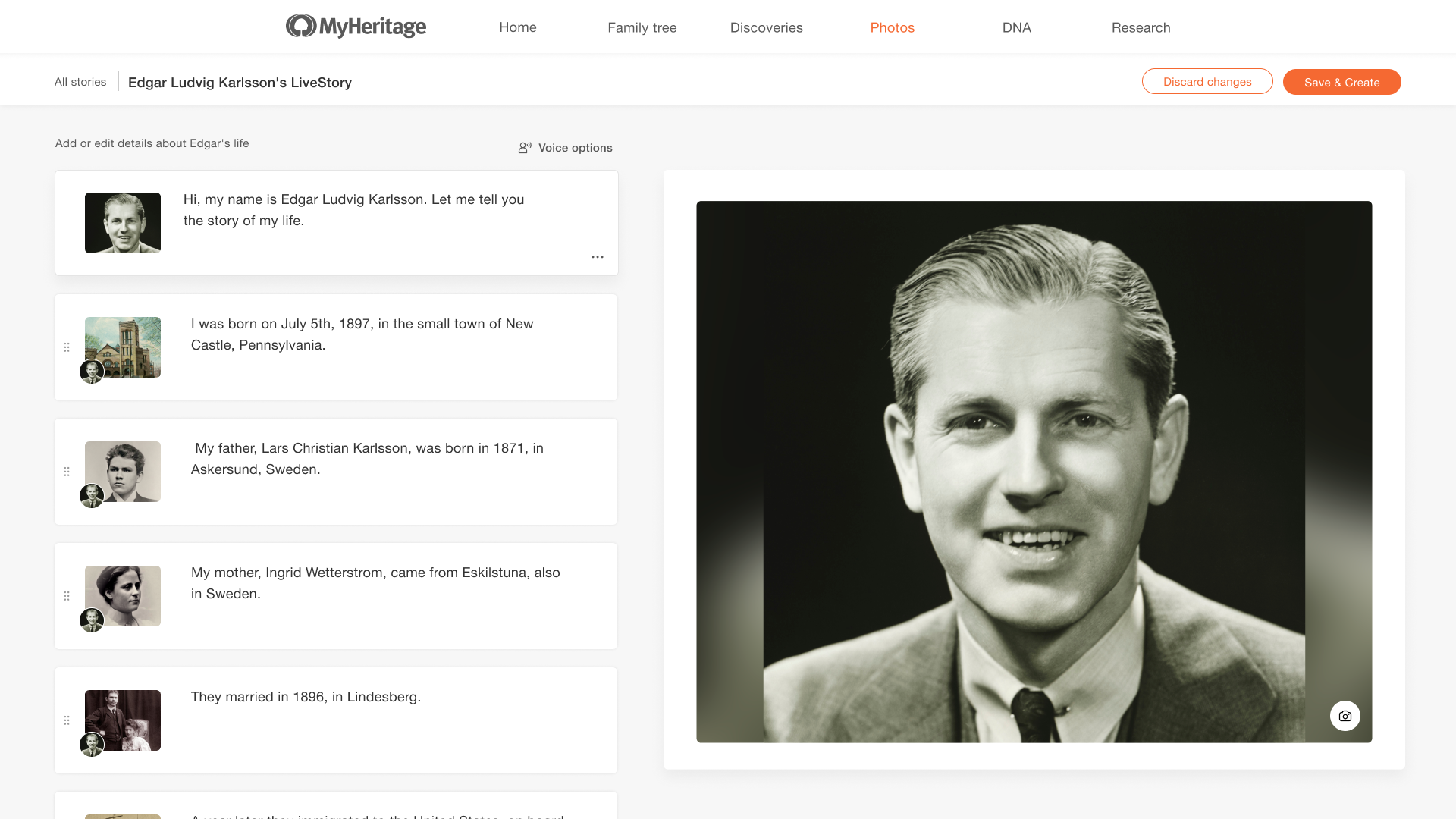 The DeepStory Editor on MyHeritage