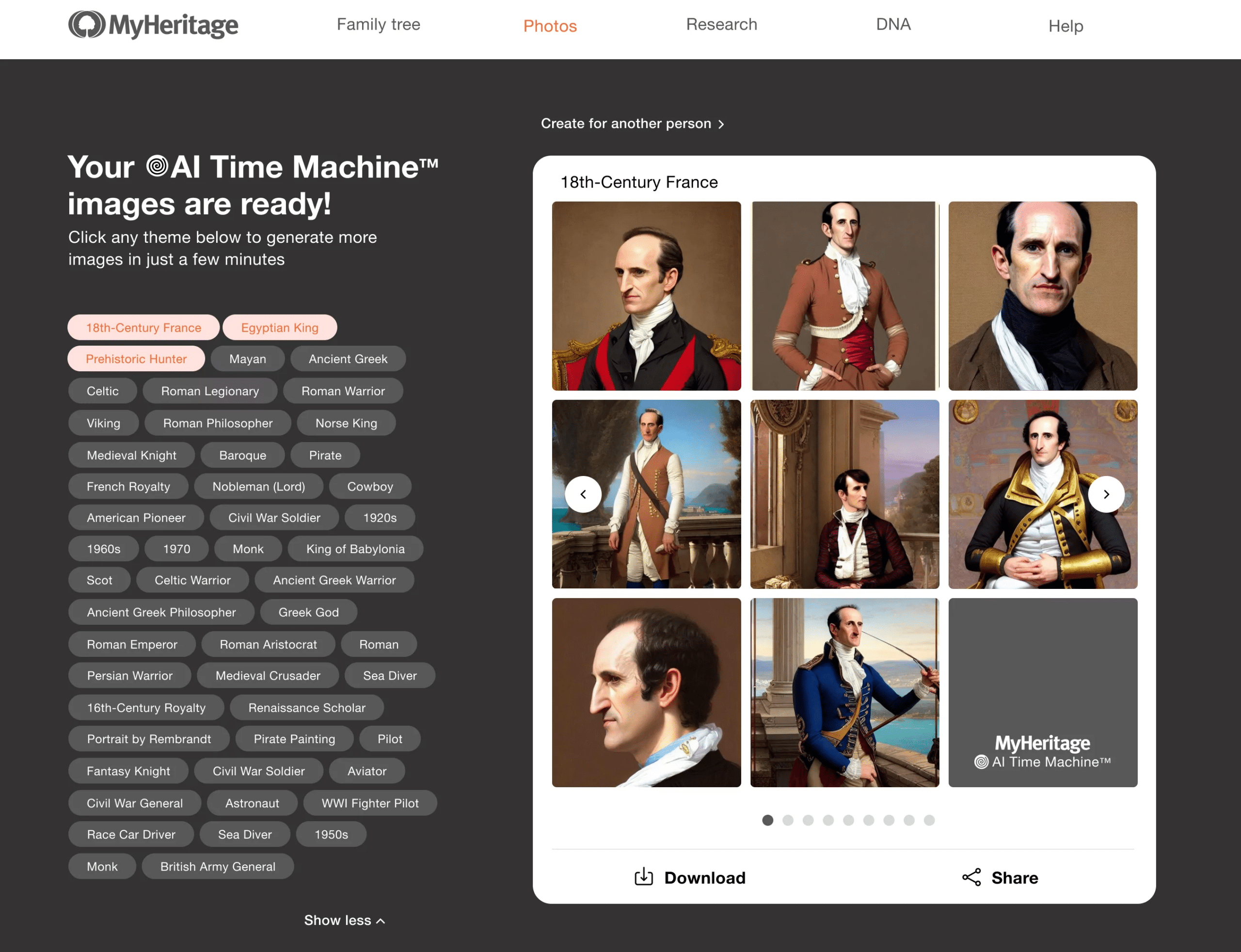 Choosing more AI Time Machine™ themes on a desktop